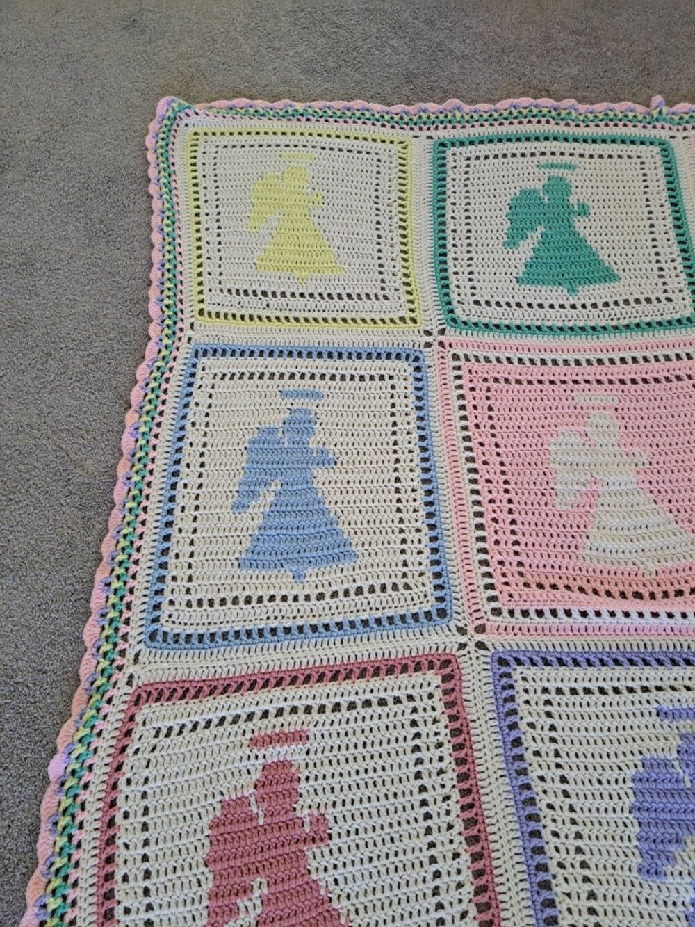 Handmade Crochet Angels Afghan Blanket Colorful Granny Squares Pastel 61" Baby - Picture 6 of 9